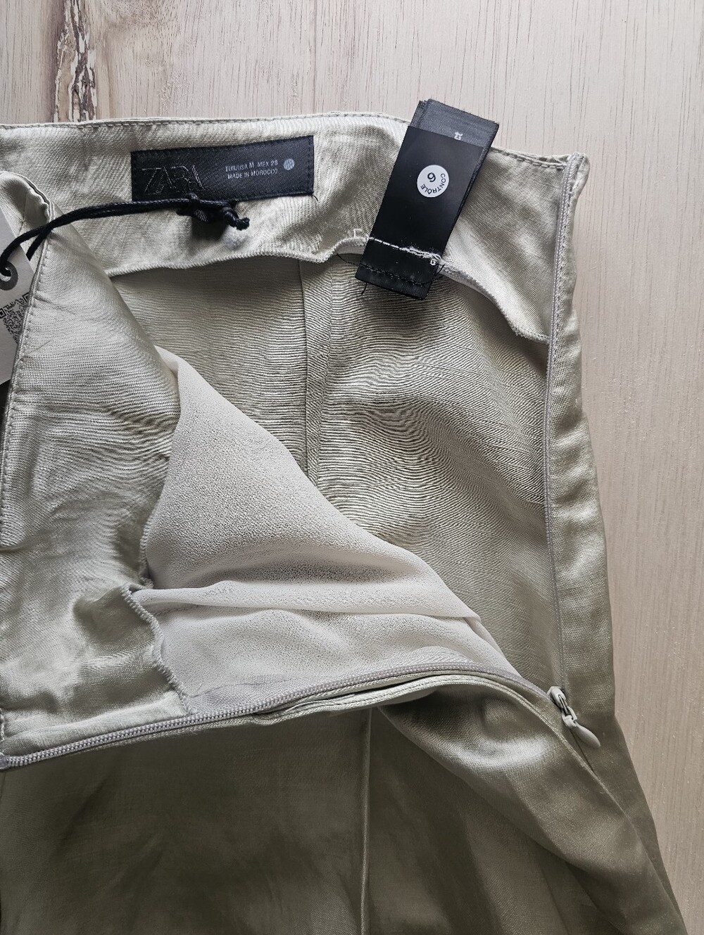 Zara Linen Viscose Wide Leg Pants NWT Light Olive Green Gold Champagne M - Picture 6 of 12